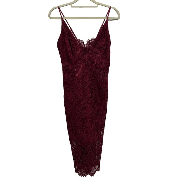 NWT Bardot Pencil Dress Womens XS Burgundy Lace Spaghetti Strap Cocktail Evening
